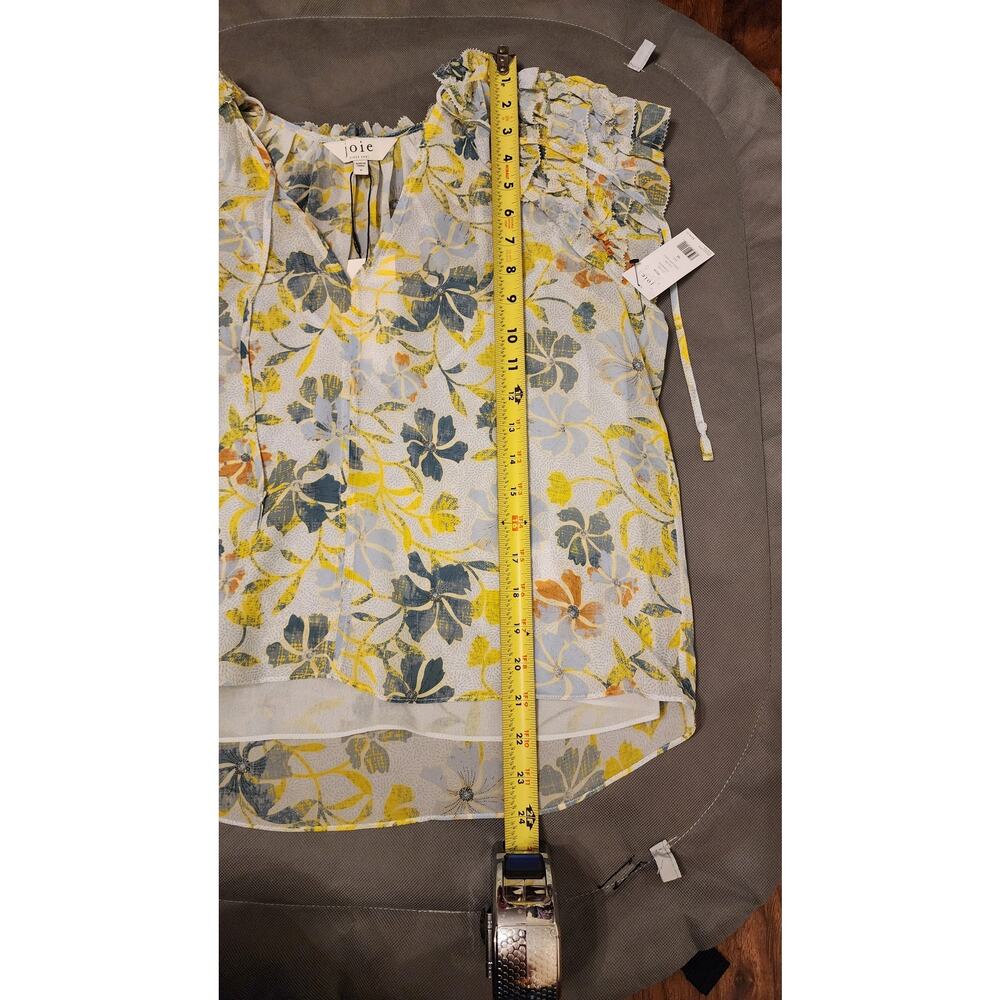 NWT Joie 100% Silk Floral Flutter Sleeve V-Neck Blouse Cerulean M - Picture 6 of 8